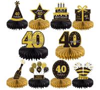 Gexolenu 10pcs decoraciones de 40 cumpleaos centros de mesa de panal dorados y negros para 40 fiesta de cumpleaos fabulosa