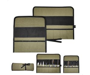 gexuamz Bolsa para Cuchillos, 2 Piezas Funda Cuchillo Cocina con Compartimentos, Estuche Cuchillos Enrollable, Portátil Bolsa Herramientas, Portacuchillos para Acampar Hacer Senderismo, Color Verde