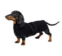 Geyecete Abrigo térmico de Invierno para Perro Salchicha,con Forro Polar cálido,Impermeable Ropa al Aire Libre con Bandas Ajustables e Agujero del arnés,para medianos/pequeña Perros - Azul Marino-L