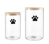 Geyecete - Juego de 2 Cajas para Comida y golosinas para Animales - Contenedor de Comida para Perros y Gatos - Tapas de Madera herméticas- Cristal -Capacidad 4L + 2L