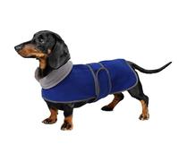 Geyecete - Perro Abrigo de Invierno con Forro Polar cálido, con Bandas Ajustables e Ribete Reflectante, Pullover con Agujero del arnés, para pequeños, medianos Perros Salchicha-Azul-L