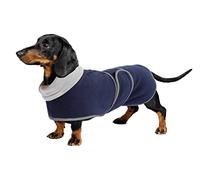 Geyecete - Perro Abrigo de Invierno con Forro Polar cálido, con Bandas Ajustables e Ribete Reflectante, Pullover con Agujero del arnés, para pequeños, medianos Perros Salchicha-Azul Marino-XL