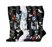 GEYIWSSXY 6 pares de medias de compresión para hombres y mujeres, medias de apoyo coloridas para deportes, correr, viajes, ciclismo, L-XL
