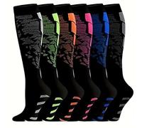 GEYIWSSXY 6 pares de medias de compresión para hombres y mujeres, medias de apoyo coloridas para deportes, correr, viajes, ciclismo, L-XL
