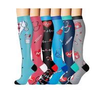 GEYIWSSXY 6 pares de medias de compresión para hombres y mujeres, medias de apoyo coloridas para deportes, correr, viajes, ciclismo, S-M