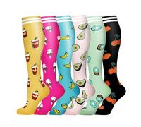 GEYIWSSXY 6 pares de medias de compresión para hombres y mujeres, medias de apoyo coloridas para deportes, correr, viajes, ciclismo, S-M
