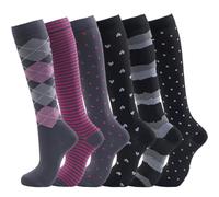 GEYIWSSXY 6 pares de medias de compresión para hombres y mujeres, medias de apoyo coloridas para deportes, correr, viajes, ciclismo, S-M