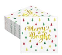 Geyoga 100 servilletas de cóctel de Navidad Merry & Bright, divertidas servilletas de vacaciones para cena, fiesta de Navidad, 2 capas, 5 x 5 pulgadas