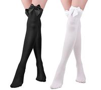 Geyoga 2 Pares de Calcetines hasta Rodilla con Lazo Medias Altas de Muslo Opacas para Mujer Halloween