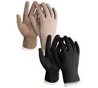 Geyoga 2 Pares Guantes de Protección Solar UV de Verano Guantes de Algodón Finos Transpirables para Conducción Mujer, Café, Negro