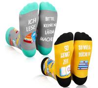 Geyoga 2 Pares Regalos para Ratones de Biblioteca Calcetines Divertidos con Frase en la Suela. Calcetines de Ratón de Biblioteca para Mujer regalo de Cumpleaños Regalo (Amarillo+Negro, Gris+Azul)