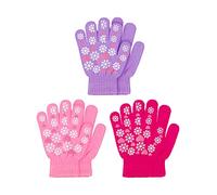 Geyoga 3 Pares Guantes de Invierno con Dedos Completos de Punto para Niños de 5-10 Años (Púrpura, Rosa, Rojo Rosado)