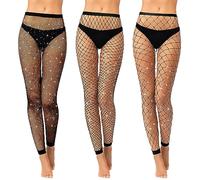 Geyoga 3 Pares Medias Red Cintura Alta sin Pies Pantimedias Rejilla Brillantes(Negro,L)