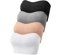 Geyoga 4 Tops de Bandeau sin Tirantes con Relleno Soporte Antideslizante Sujetador Bandeau sin Costuras (L, Color Clásico)