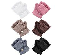Geyoga 6 Pares Guantes Convertibles de Niños sin Dedos Mitones con Tapa Abatible de Punto de Invierno (Multicolor, 1-4 años)