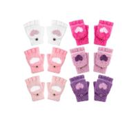 Geyoga 6 Pares Guantes de Medio Dedo para Niños Invierno Mitones sin Dedos Abatibles de Corazón(Vívido,5-10 años)