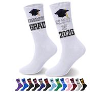 Geyoga Calcetines de graduación unisex para graduación universitaria, regalos de graduación para hombres y mujeres para él o ella, Blanco, talla única