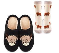 Geyoga Highland Cow - Pantuflas suaves térmicas para mujer, diseño de vaca de las Tierras Altas, Black, Small