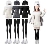 Geyoga Juego de 3 12 piezas de ropa y accesorios de muñeca de Navidad de invierno de 12 pulgadas, traje de muñeca, pantalones, zapatos, suéteres, muñecas no incluidas (blanco, negro, gris)