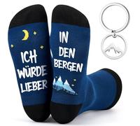 Geyoga Regalo de Senderismo Calcetines con Dicho Ich Würde Lieber in den Bergen Llavero Tarjeta de Felicitación regalo Divertido para Excursionistas, Amantes de Montaña, Hombres, Viajes