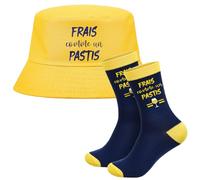 Geyoga Regalo para Club Pastis Sombrero de Pescador Amarillo - Frais Comme un Pastis Calcetines Cortos para Hombre - Talla Única 39-46 para Papá Abuelo Amigo Esposo