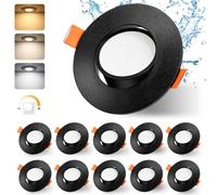 GeyouLux 3CCT Focos LED Interior Techo 230V Regulable 4.9W 500LM IP44 Downlight LED Techo Empotrable Corte 68-80mm 45° Giratorio Ojos de Buey LED Para Salón Dormitorio Cocina 10 Pack Negro