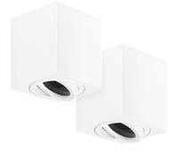 GeyouLux Faretti GU10 da Soffitto Bianco, 80x84mm Faretti da Superficie Quadrati, Orientabili 30°, Plafoniera 230V con Attacco GU10, Spot in Alluminio, Senza Lampadine, 2 Pezzi