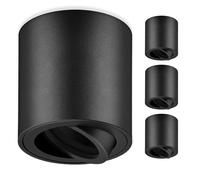 GeyouLux Faretti GU10 da Soffitto Nero, Ø80x84mm Faretti da Superficie Rotondi, Orientabili 30°, Plafoniera 230V con Attacco GU10, Spot in Alluminio, Senza Lampadine, 4 Pezzi