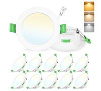 GeyouLux Pack 10 Downlight LED Techo Empotrable, 7W IP44 Ultrafino Spot Encastrable Corte 65-75mm, 2700K/4000K/6500K Focos LED Interior Techo, Blanco Regulable 10-100% Ojos de Buey LED