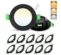 GeyouLux Pack 10 Downlight LED Techo Empotrable, 8W IP44 Ultrafino Spot Encastrable Corte 75-90mm, 2700K/4000K/6500K Focos LED Interior Techo, Negro Regulable 10-100% Ojos de Buey LED