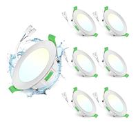 GeyouLux Pack 6 Downlight LED Techo Empotrable, 7W IP44 Ultrafino Spot Encastrable Corte 65-75mm, 2700K/4000K/6500K Focos LED Interior Techo, Níquel Regulable 10-100% Ojos de Buey LED