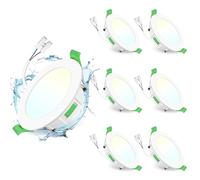 GeyouLux Pack 6 Downlight LED Techo Empotrable, 7W IP44 Ultrafino Spot Encastrable Corte 65-75mm, 2700K/4000K/6500K Focos LED Interior Techo, Blanco Regulable 10-100% Ojos de Buey LED