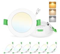 GeyouLux Pack 6 Downlight LED Techo Empotrable, 8W IP44 Ultrafino Spot Encastrable Corte 75-90mm, 2700K/4000K/6500K Focos LED Interior Techo, Blanco Regulable 10-100% Ojos de Buey LED