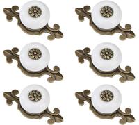 Gezhaote Pomo redondo de cerámica retro con tornillos, adecuado para armarios, cajones, armarios, 6 piezas, color cobre y blanco