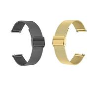 GEZHUCAO Paquete de 2 Correas para Reloj Inteligente, 10 12 14 16 17 18 19 20 21 22MM Malla Milanesa de Acero Inoxidable Liberación Rápida para Hombres Y Mujeres(Black+Gold,20MM)