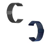 GEZHUCAO Paquete de 2 correas para reloj inteligente 10 12 14 16 18 20 22 24MM Cierre magnético - Correa malla acero inoxidable - Adecuada para 98 relojes(Black+Blue,22MM)