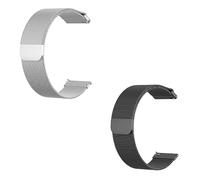 GEZHUCAO Paquete de 2 correas para reloj inteligente 10 12 14 16 18 20 22 24MM Cierre magnético - Correa malla acero inoxidable - Adecuada para 98 relojes(Silver+Black,22MM)