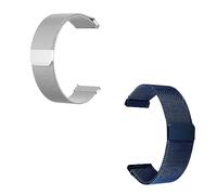 GEZHUCAO Paquete de 2 correas para reloj inteligente 10 12 14 16 18 20 22 24MM Cierre magnético - Correa malla acero inoxidable - Adecuada para 98 relojes(Silver+Blue,14MM)