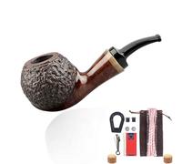 GEZHUCAO Pipa De Fumar Retro De Madera De Brezo-Diseñada En 1899, Pipa De Tabaco Tallada A Mano- Regalo Para Coleccionistas Y Principiantes Incluye Kit De Limpieza Con 10 Accesorios(Noir)