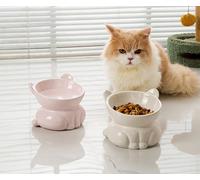 Gezipvn 2 cuencos elevados de comida para gatos, cuencos elevados de cerámica para gatos, cuenco de comida para gatos anti vómito, cuenco protector para el cuello, comedero elevado inclinado de 14°