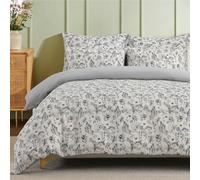 Gezu Juego de ropa de cama 135 x 200 cm, diseño de flores, color gris, romántico, tulipanes, funda nórdica suave con cremallera, 80 x 80 cm