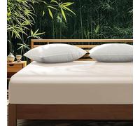 Gezu Mako Sábana bajera ajustable de satén de 90 x 200 cm, color beige y crema, 100 % algodón 60S, antibacteriana, para colchón de hasta 30 cm
