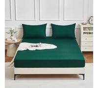 Gezu Sábana bajera ajustable de algodón de 180 x 200 cm, satén Mako, verde, verde oliva, hipoalergénica, termorreguladora, sábana bajera ajustable de 180 x 200 cm, 100 % algodón de fibras largas para