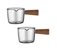 Gfamous Vaso de Leche con Mango de Madera,Juego de 2 Jarras de Cristal Para Leche o Café, Leche, Salsa,50 Ml, Vaso de Chupito de Expreso, Transparente