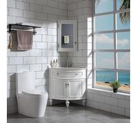 GFAZXDS Tocador de baño de esquina con fregadero y armario de espejo superior, gabinete de almacenamiento de baño, lavabo individual flotante de madera maciza con estante organizador de esquina, color