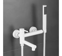 GFHOOZ Grifo Mezclador de Ducha de Pared Negro de 90 Grados, Grifo Giratorio Monomando, Juego de Cabezal de Ducha y Manguera para grifos de baño, Blanco