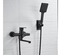 GFHOOZ Grifos mezcladores de baño con Ducha de Pared Ed Negro Monomando con caño Giratorio Largo Grifo Mezclador de Agua fría y Caliente para baño Ducha-A,