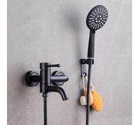 GFHOOZ Grifos mezcladores de baño con Ducha, Grifo de Pared Negro, Cabezal de Ducha y Juego de Manguera para grifos de baño, caño Giratorio, Grifo de baño Monomando-B,