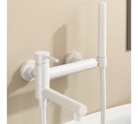 GFHOOZ Grifos mezcladores de Ducha de Pared, Color Negro, con Cabezal de Ducha y Manguera, para bañera, caño Giratorio de 90°, Monomando, Color Blanco.