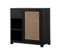 GFHTRELY Aparador de buffet, moderno armario de almacenamiento de ratán con puertas, armario para sala de estar, dormitorio, pasillo (negro)